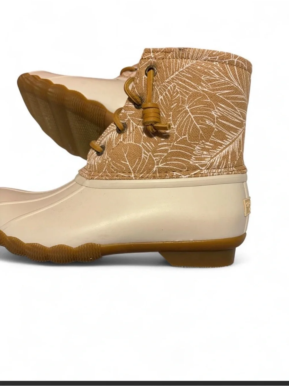 Sperry Tan and Cream Patterned Duck Boots